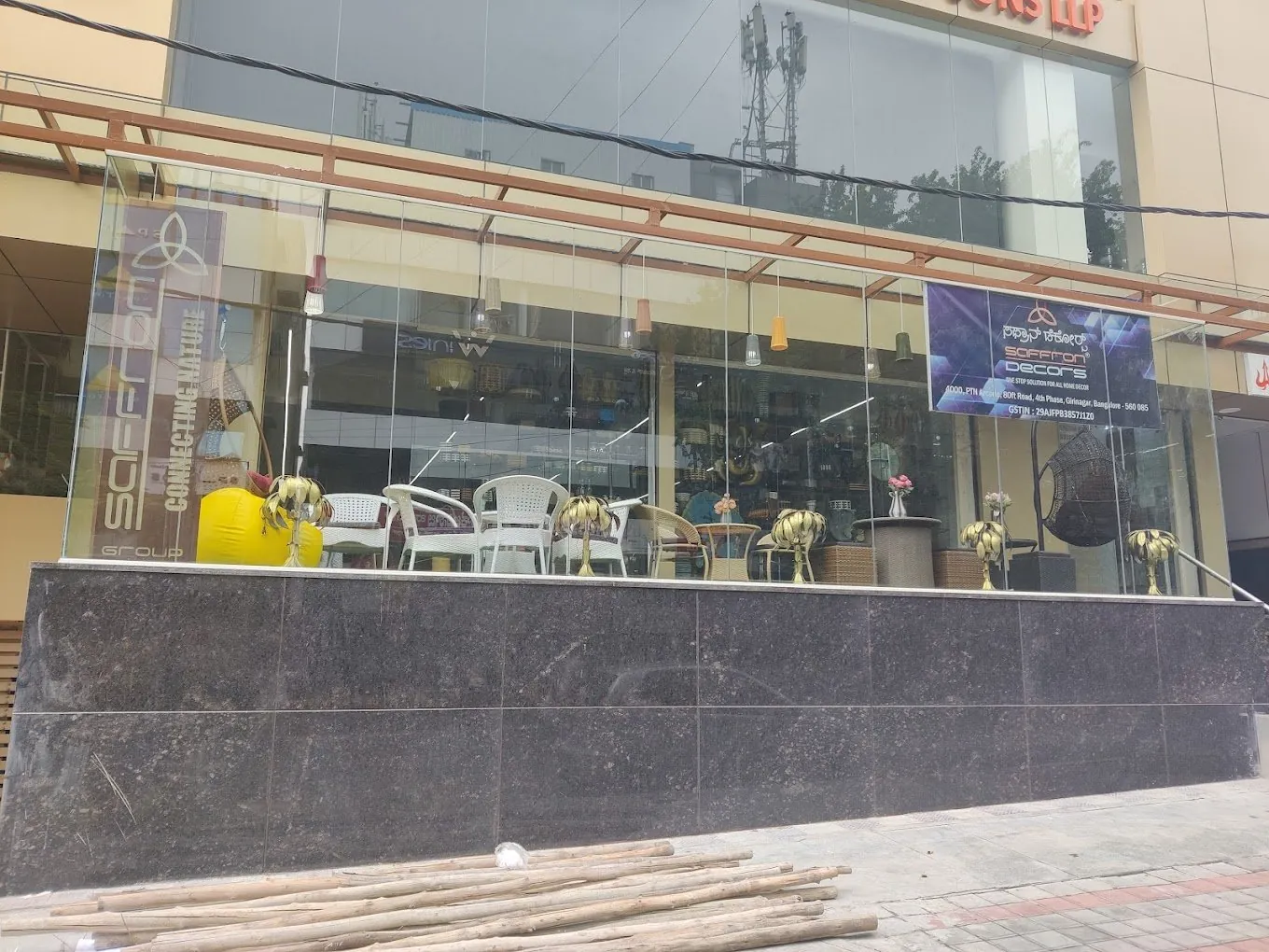 Saffron showroom storefront at PTN Arcade, Girinagar